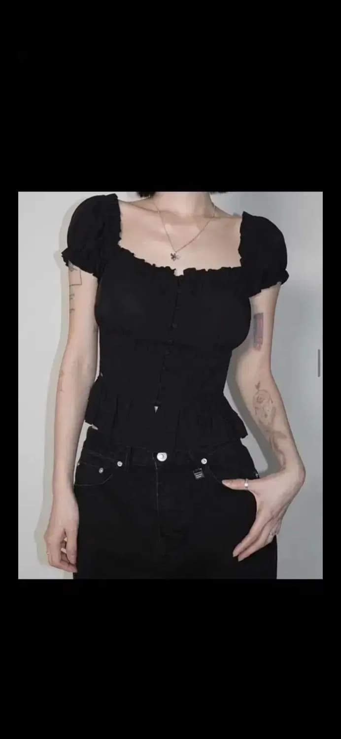 (새상품) 페일제이드 줄리 프릴 버튼 블라우스 s 블랙 상품이미지1