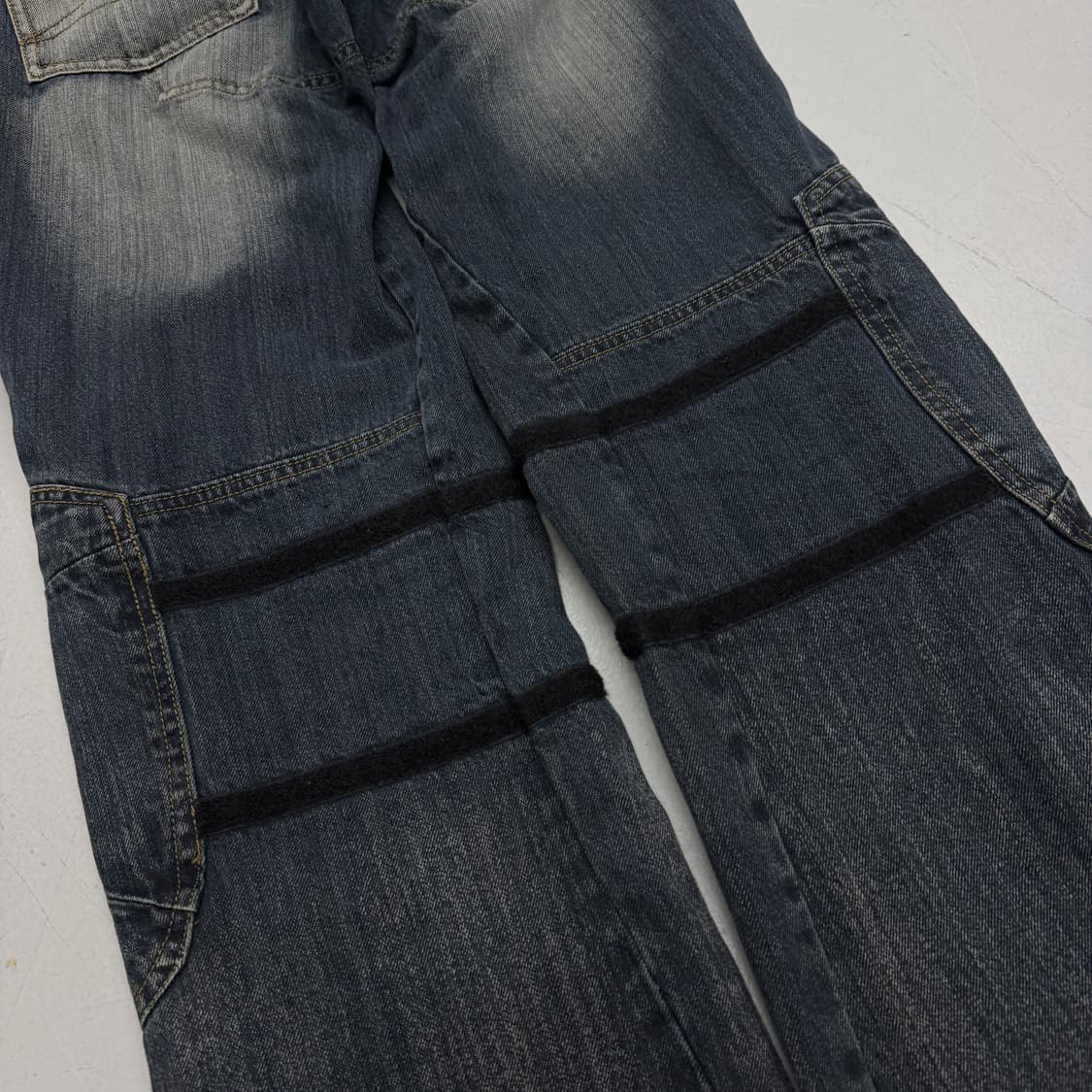 부츠컷 바이커 워싱 빈티지 더블니 새깅 데님팬츠 상품이미지7