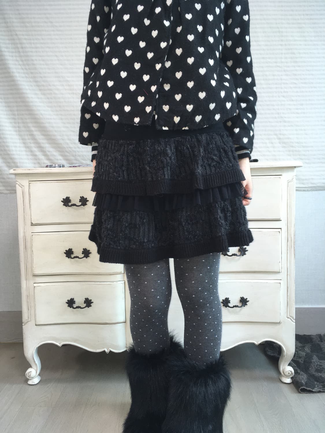 jpn vintage black knit frill cancan sk 상품이미지4