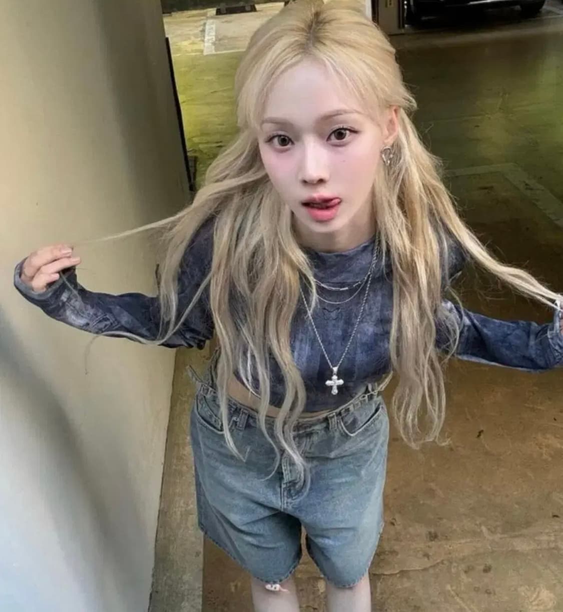 (에스파 윈터 착용제품) 네스티팬시클럽 데님시스루 후드 판매합니다 상품이미지2