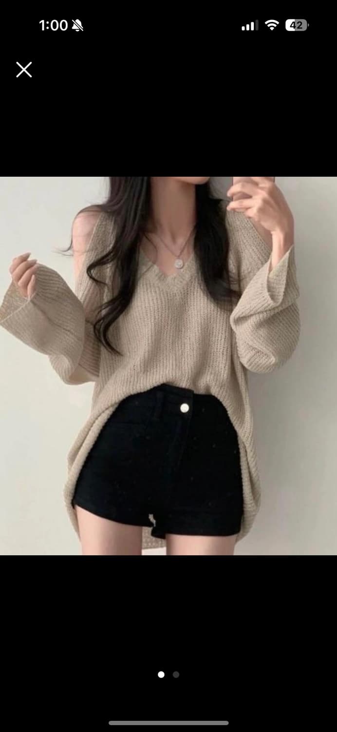 오버핏 브이넥 어깨 트임 니트 상품이미지2