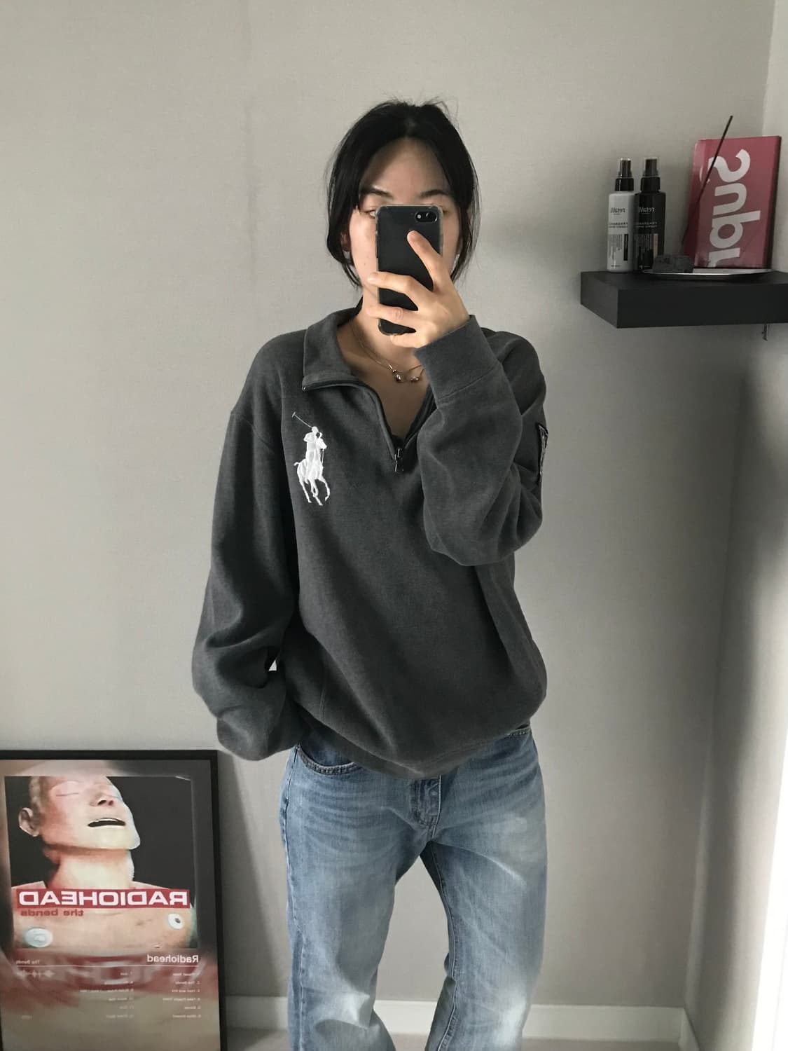 폴로 랄프로렌 빅포니로고 그레이 반집업 니트 상품이미지5