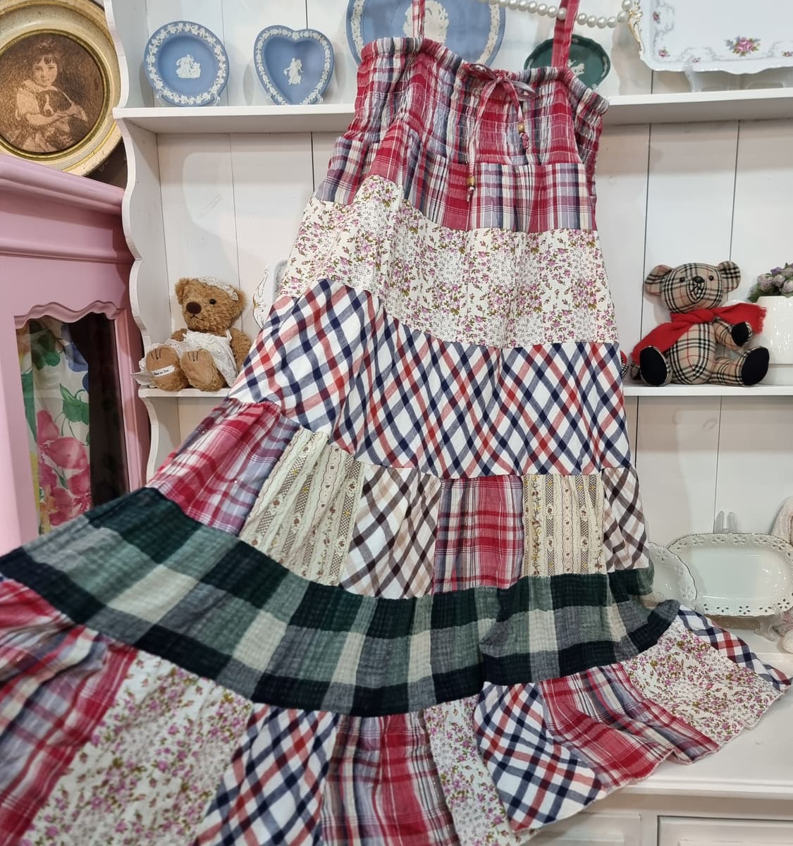패치워크 체크 원피스 상품이미지4