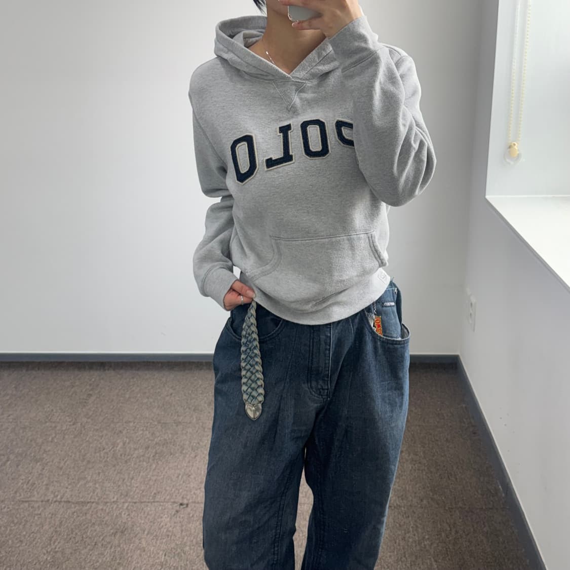 Polo 폴로 네이비 로고 그레이 후드티 상품이미지2