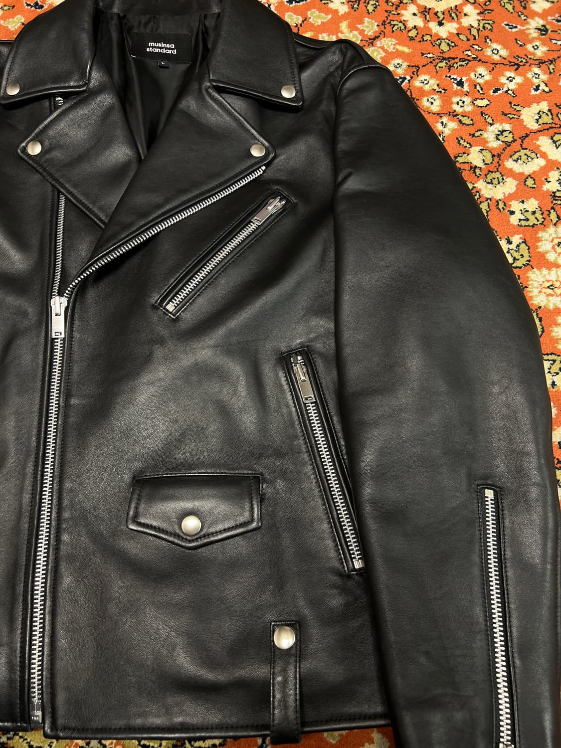 [L] 무신사스탠다드 오버핏 양가죽 더블 라이더 자켓 상품이미지4