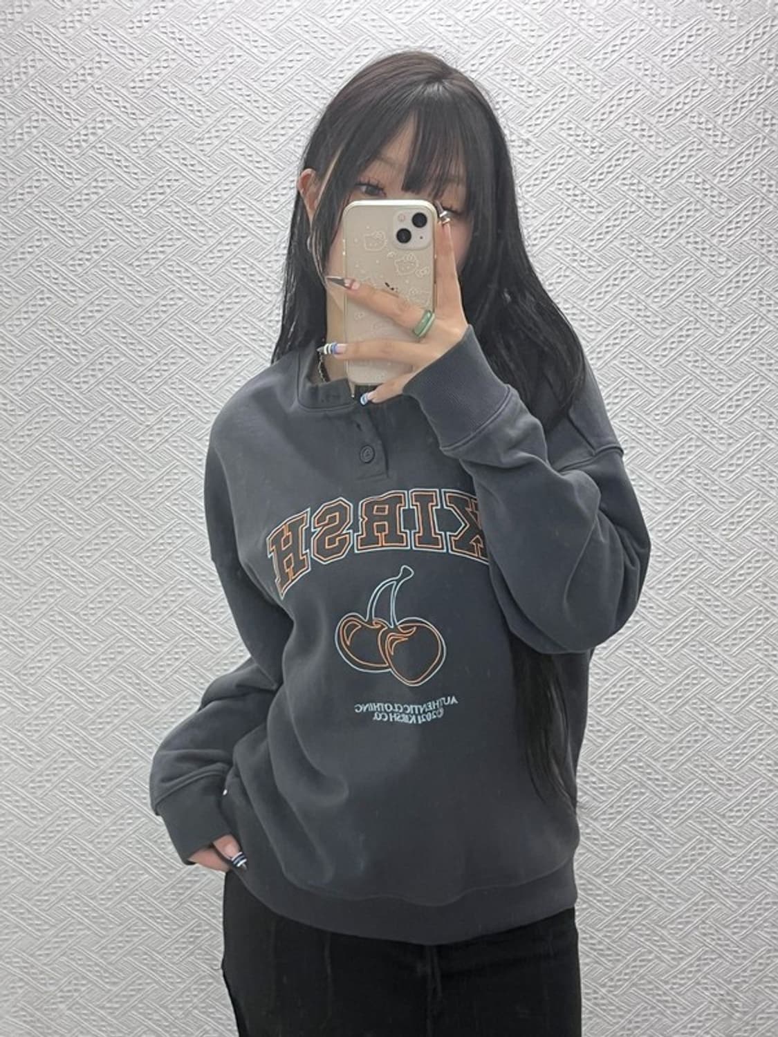 키르시 빈티지 키치 빅체리로고 버튼 맨투맨 1 C07626 상품이미지2