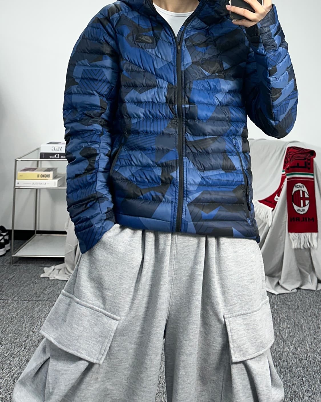 나이키 블루 카모 경량패딩 L 상품이미지3