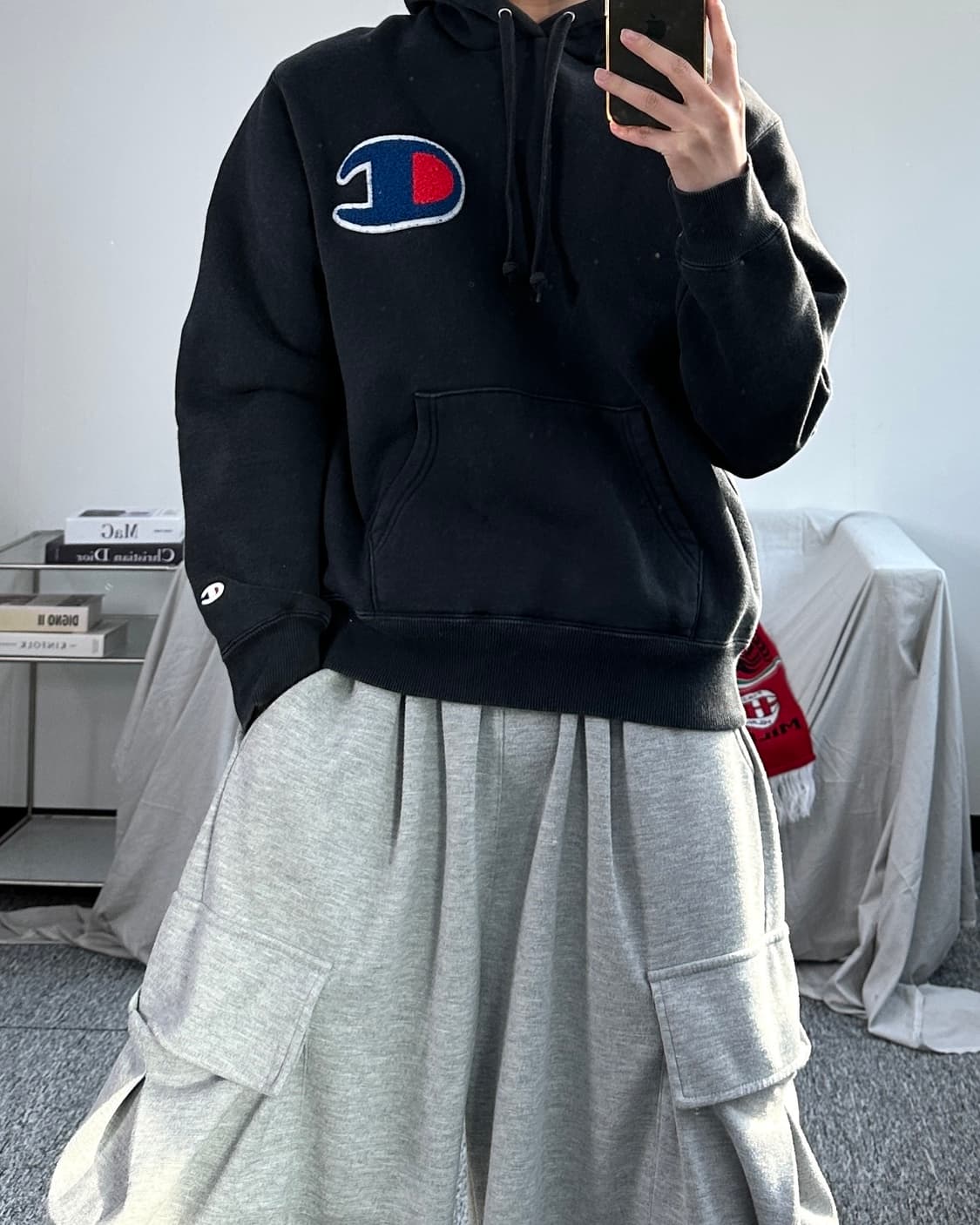 챔피온 블랙 빅C로고 후드티 L 상품이미지3