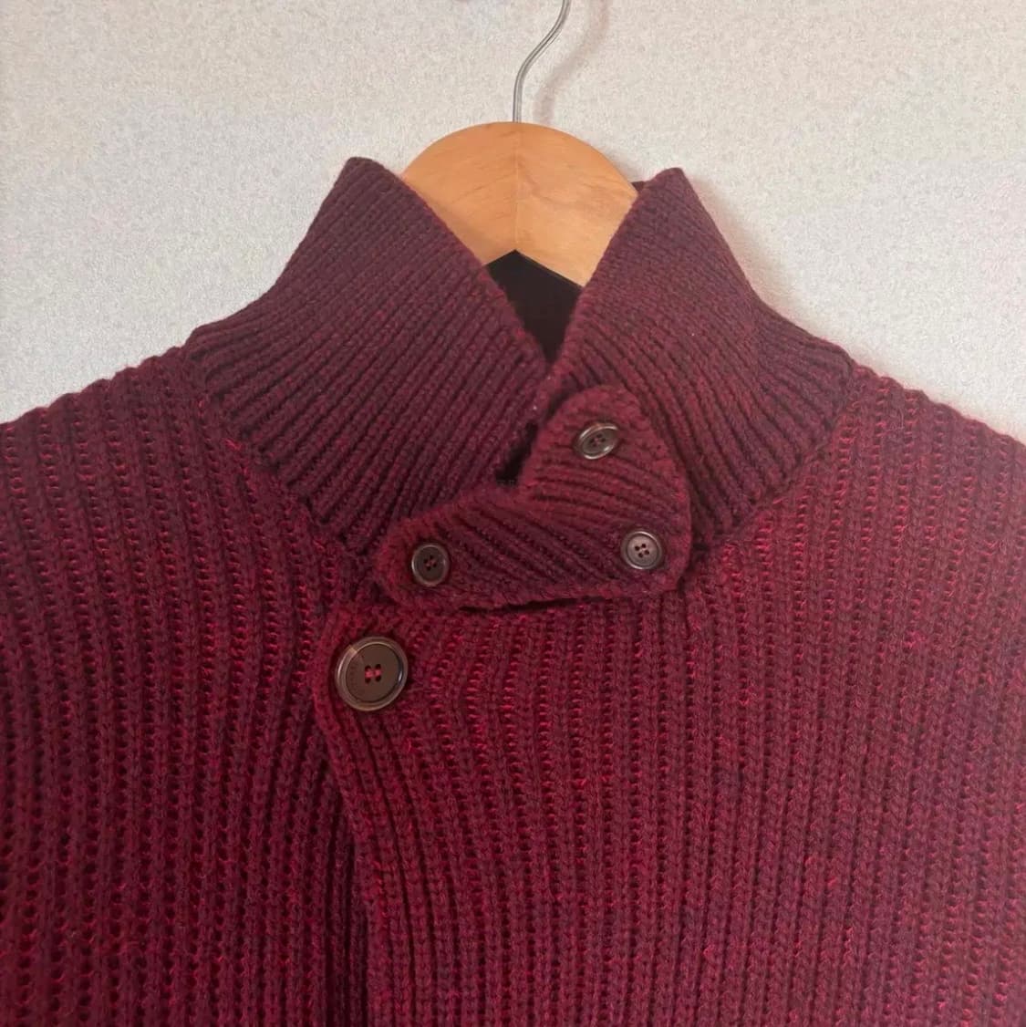 인터메조 캐주얼 더블 니트 가디건 100 버건디 볼륨 상품이미지6