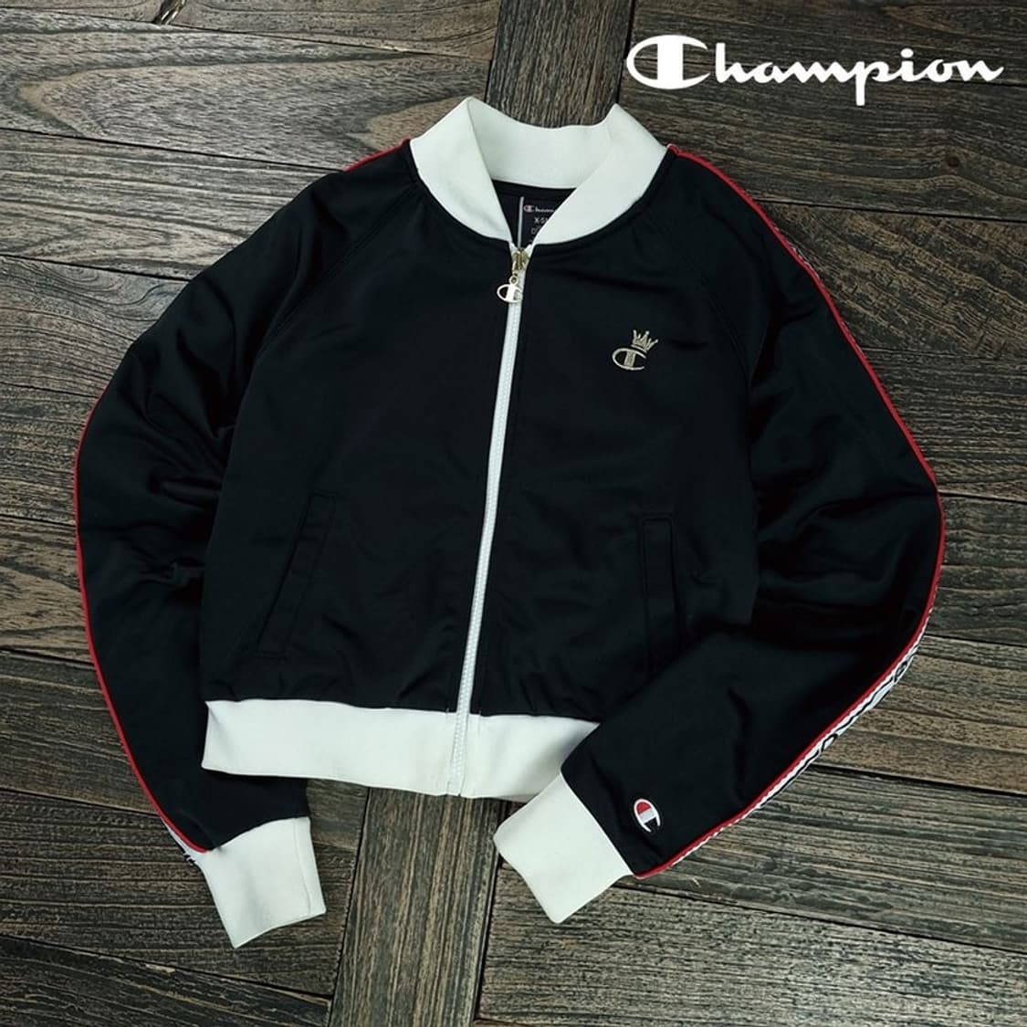 [챔피온] 빈티지 크롭 사이드라인 져지 집업 자켓 블랙 M19296 상품이미지1