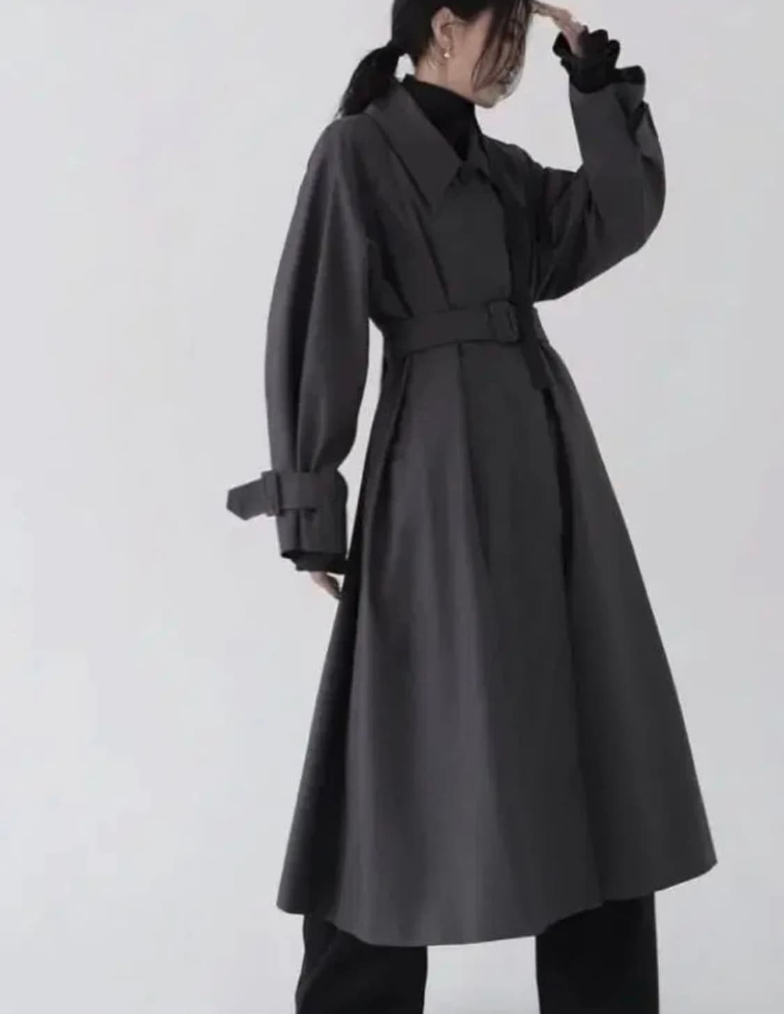 트리밍버드 싱글 블랙 롱 트렌치 코트 상품이미지4