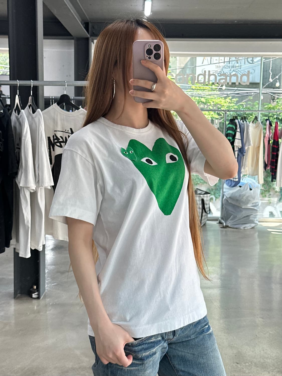 꼼데가르송 플레이 그린 더블하트 반팔티 상품이미지2