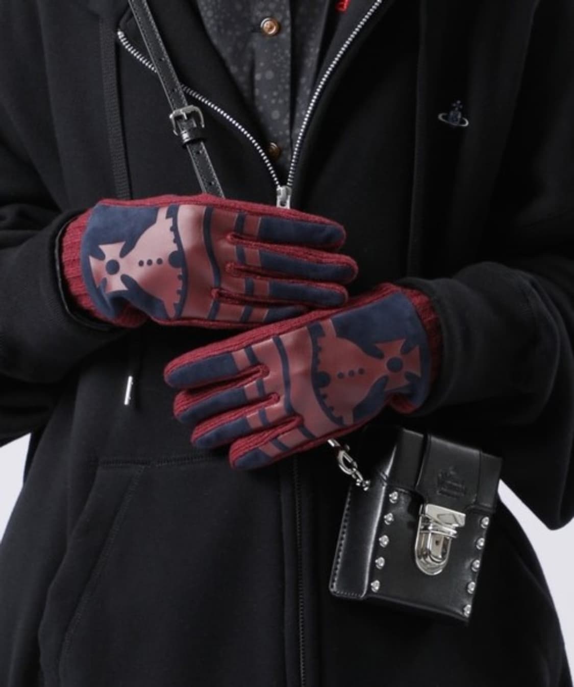 비비안 웨스트우드 스웨이드 니트 콤비 장갑 / 와인 (새상품) 상품이미지2