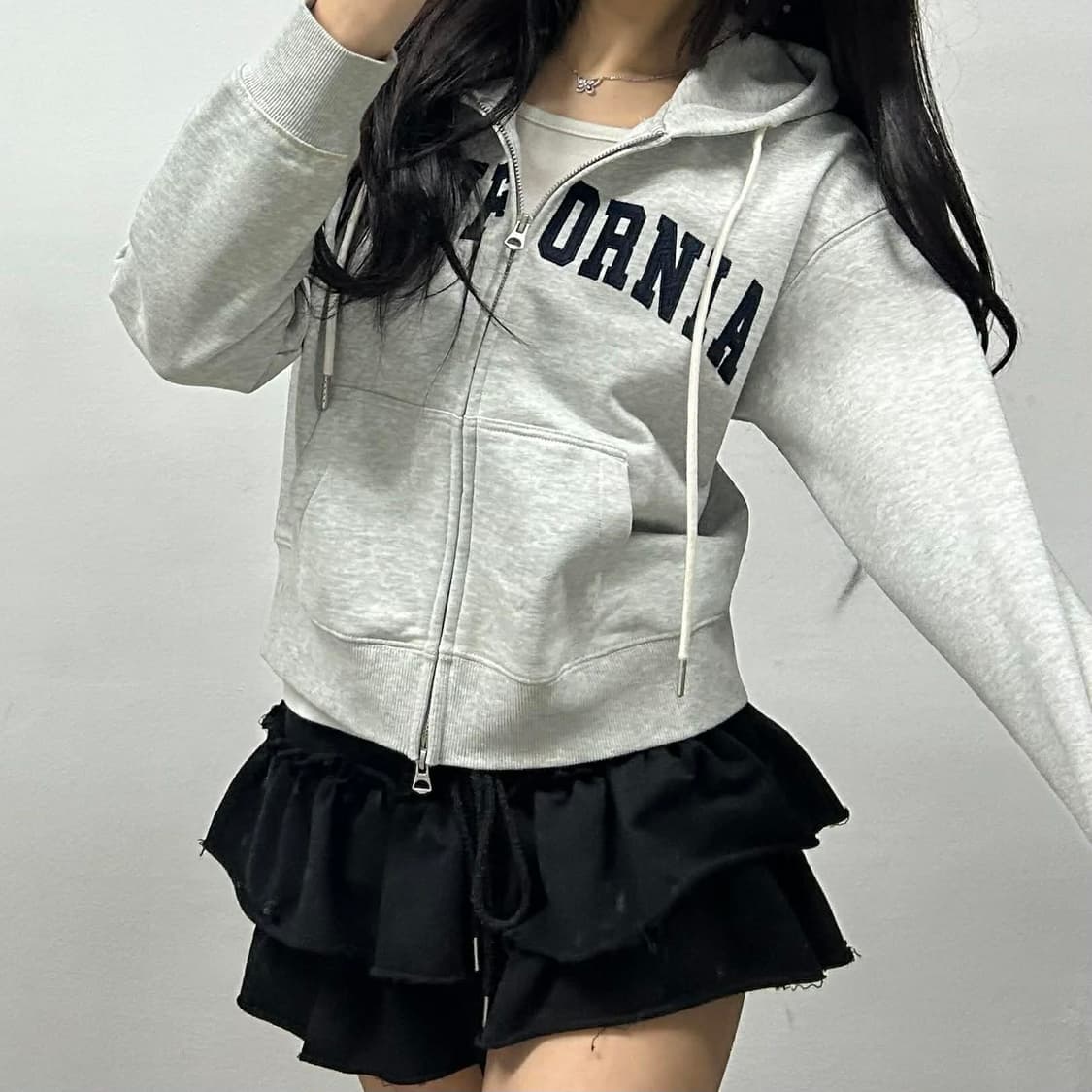 후아유 y2k 러블리힙 백 멜란지 크롭 후드집업(S) 상품이미지1