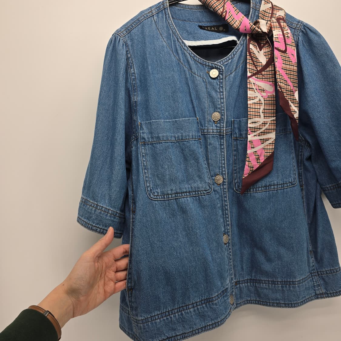 BREAL 청 데님 반팔 자켓 + 스카프 [B30159] 상품이미지7