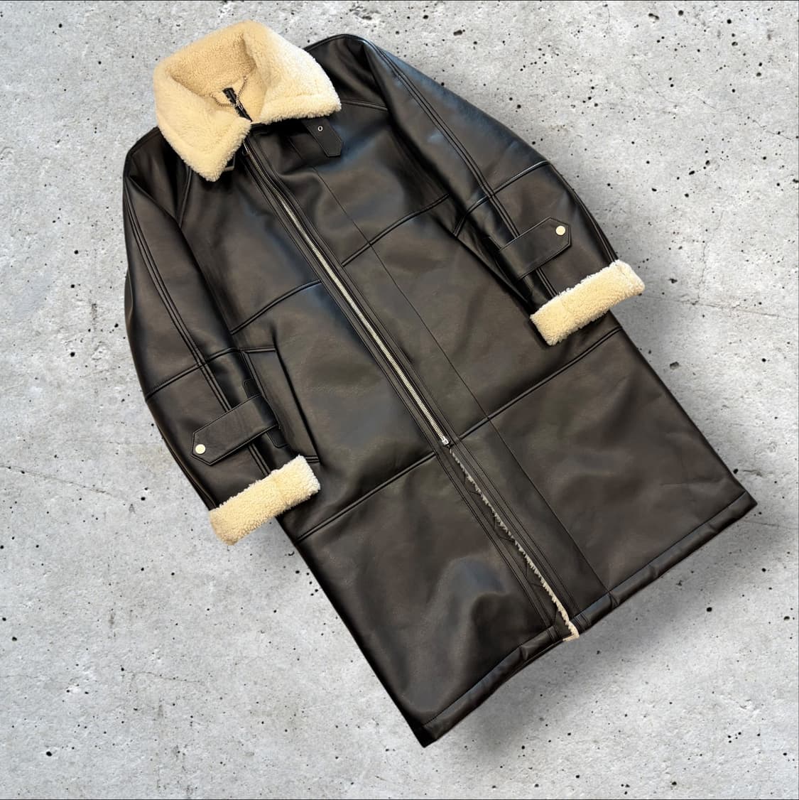 [105] 21FW 지오송지오 블랙 무스탕 소가죽 레더 코트 D406 상품이미지1