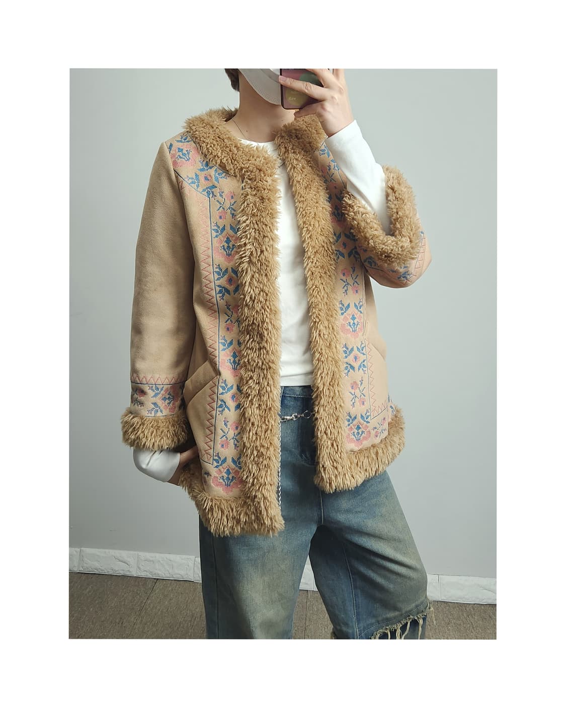 (SNIDEL) 스웨이드 자수 퍼 자켓 상품이미지1