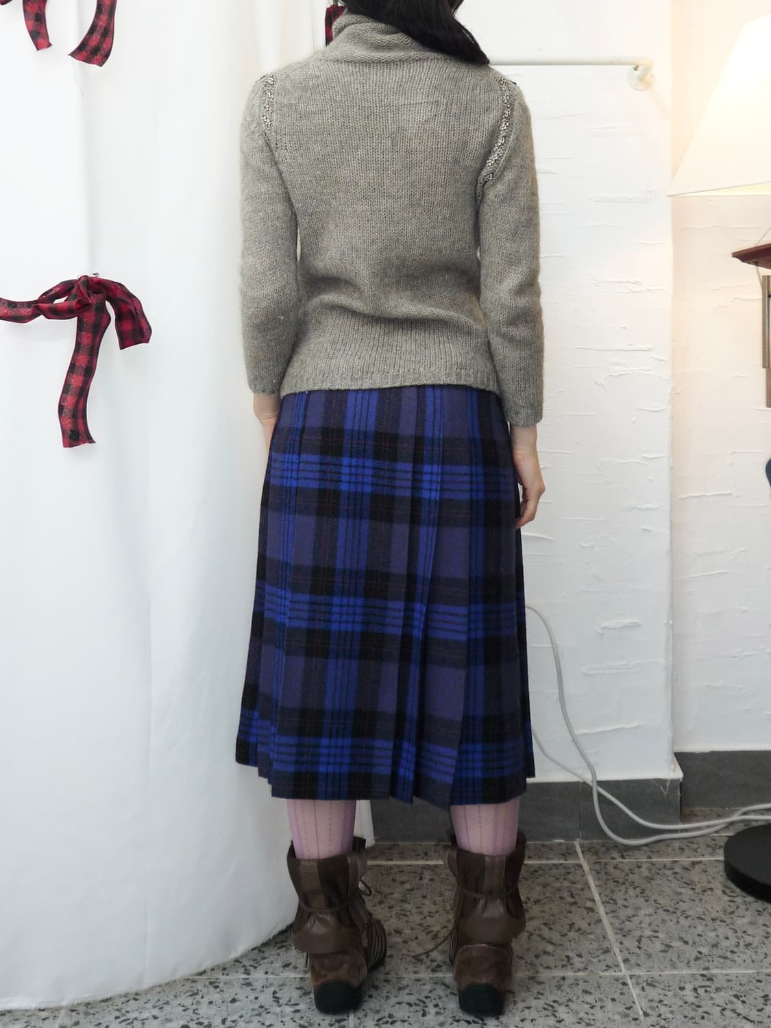 Blue Scottish midi skirt 상품이미지3