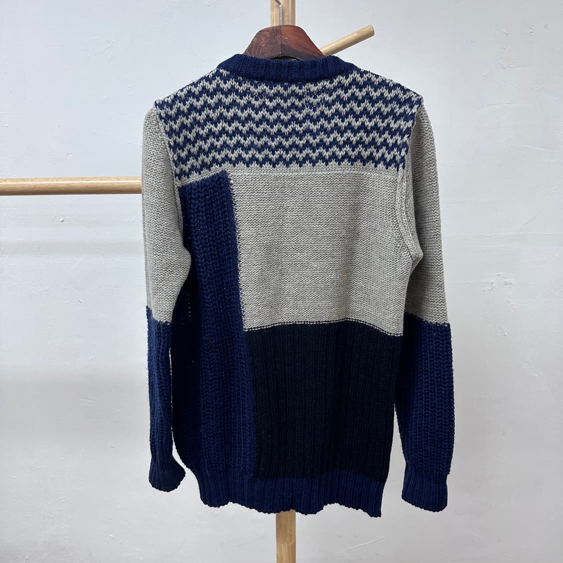 바버 barbour 배색 울 니트 스웨터 네이비/그레이 M사이즈 J28 상품이미지4