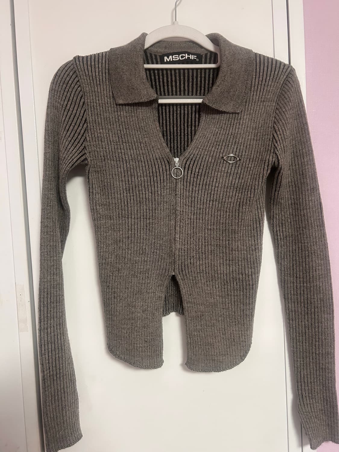 미스치프 니티트 투톤 집업 베이지 블랙 [small] 상품이미지1