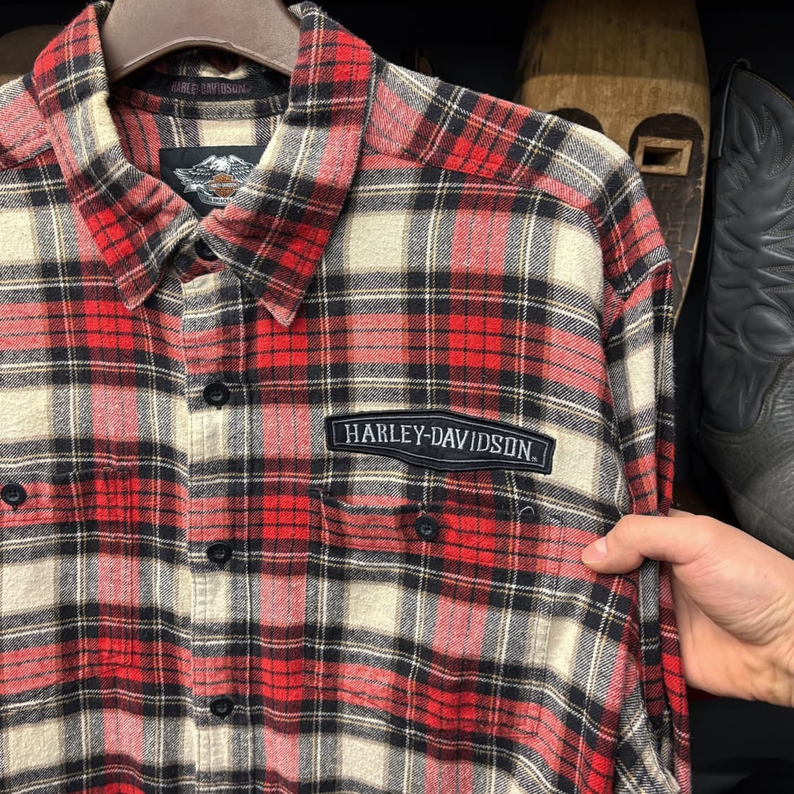 00s 할리데이비슨 플래드체크 플란넬 워크셔츠 로고패치 N738 상품이미지5