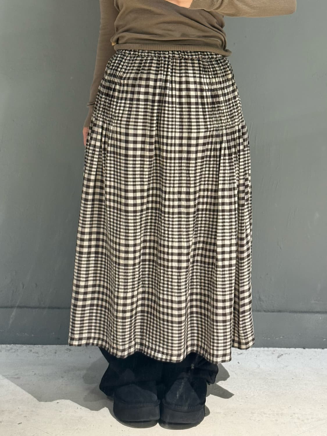 Issey miyake 이세이미야케 플리츠 디테일 체크 롱스커트 상품이미지1