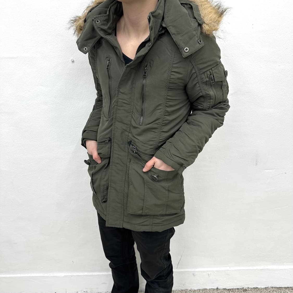 Khaki shirring fur jacket 상품이미지2