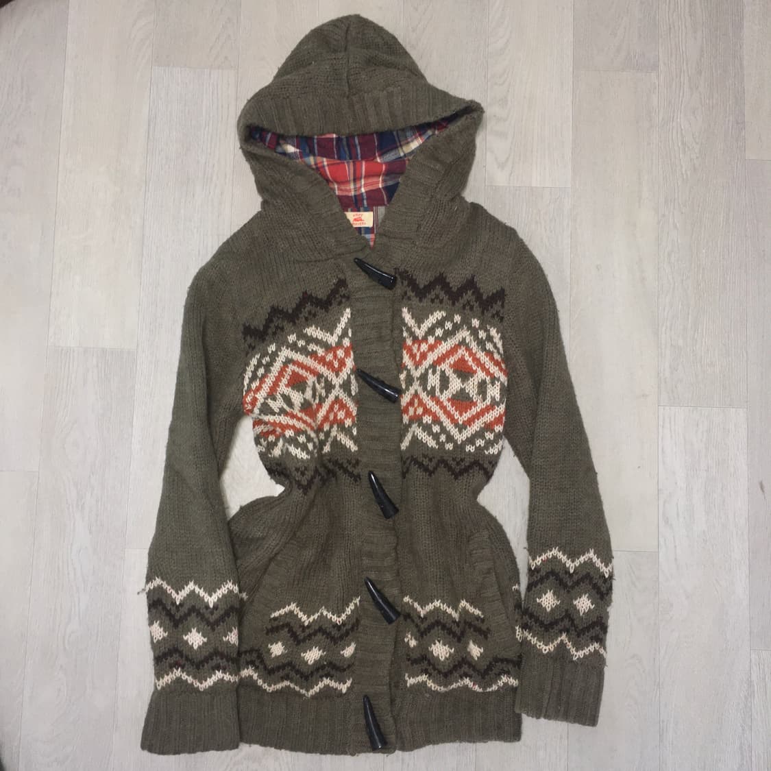 nordic khaki check hood heavy wool cardi 상품이미지5