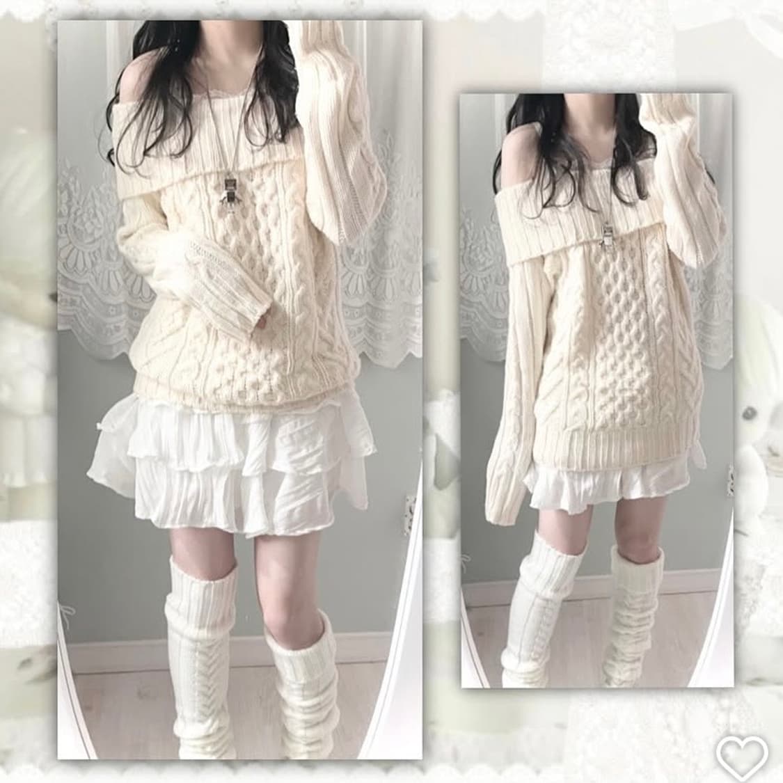 퍄뮤빈티지 엘르 오프숄더 니트 라떼갸루로걀페어리모리걸하구미공겜대장대대장 상품이미지1