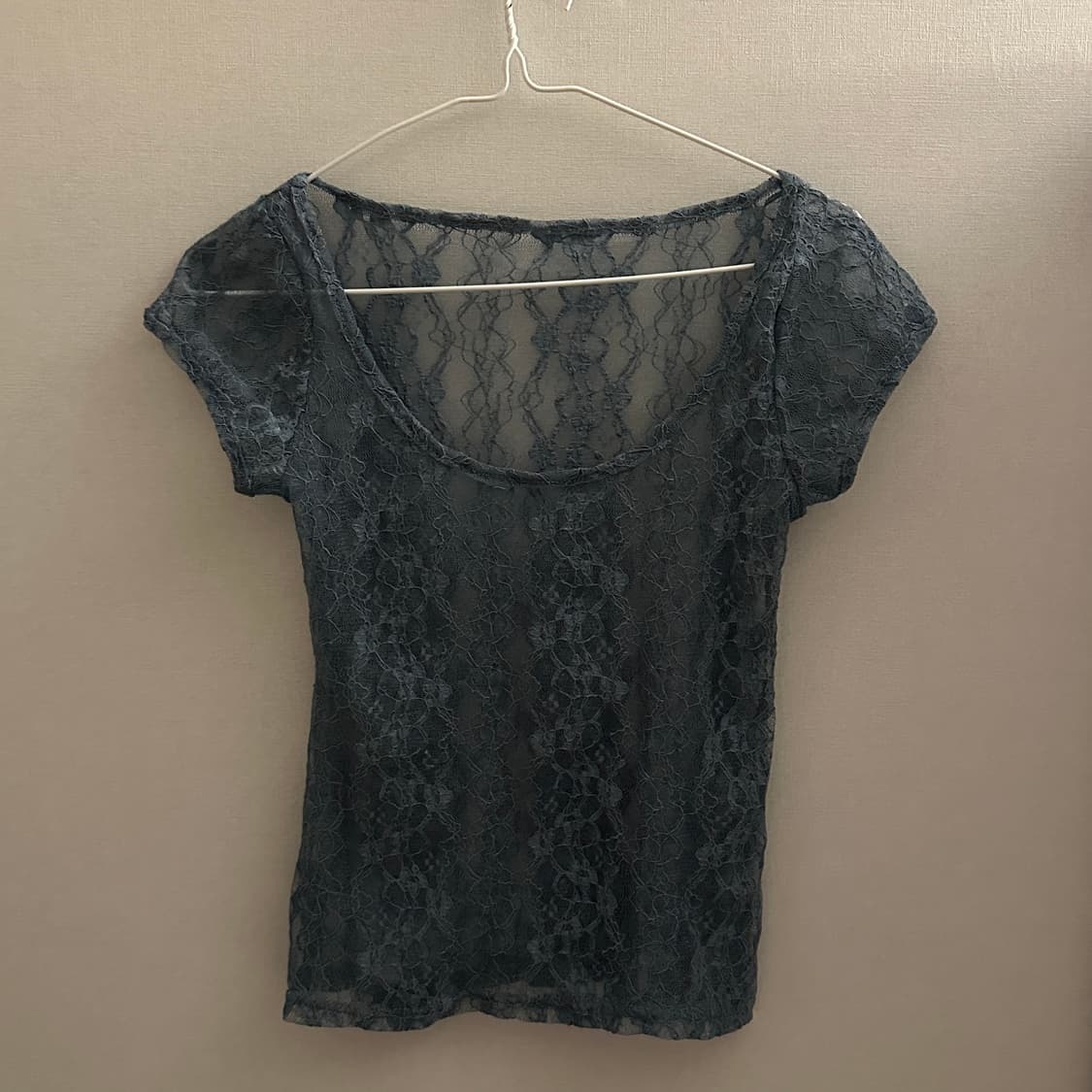 아로틱 레이스 시스루 티셔츠 블루 그레이 상품이미지1