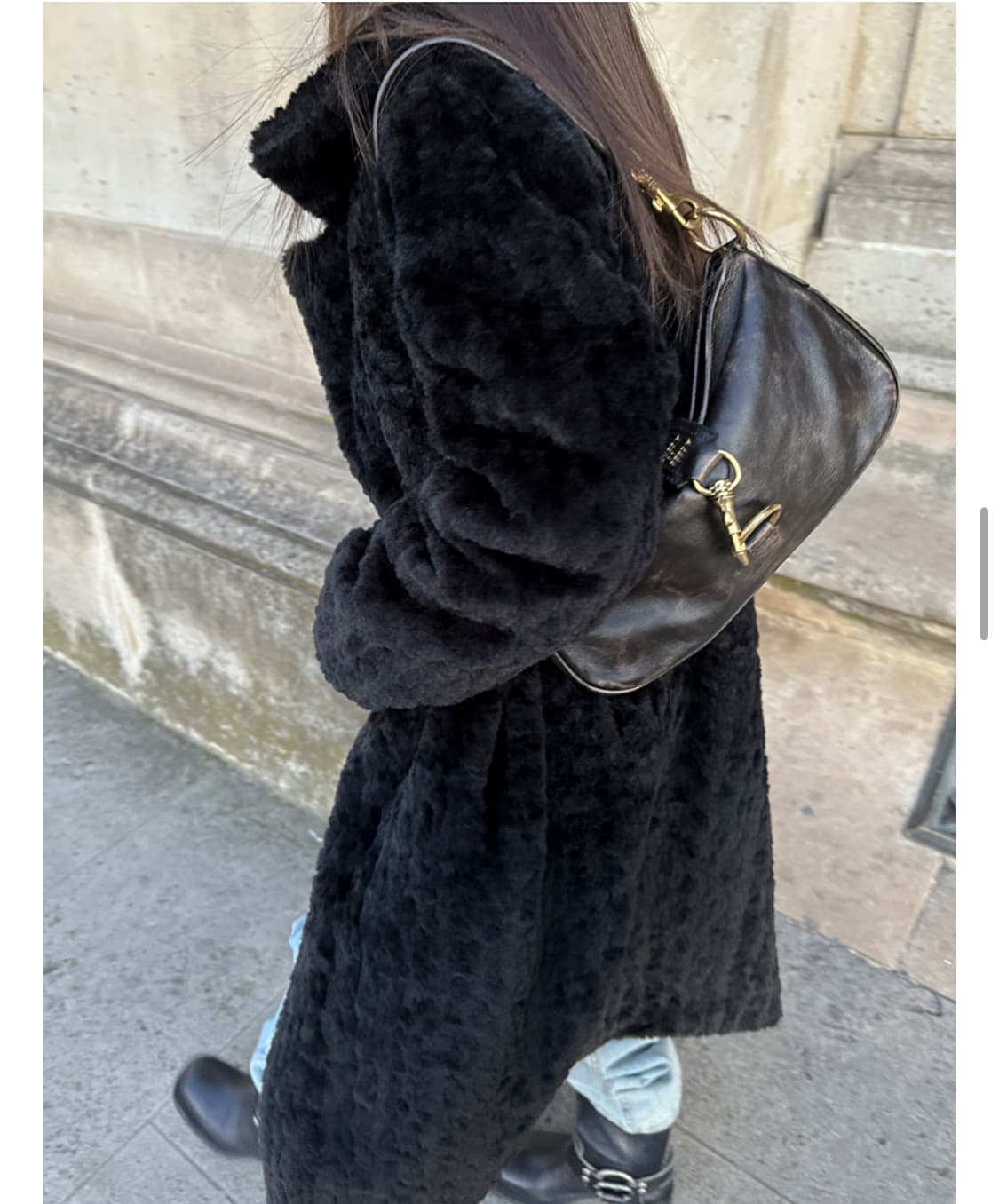 페이크 레빗 퍼 롱코트 블랙 상품이미지3