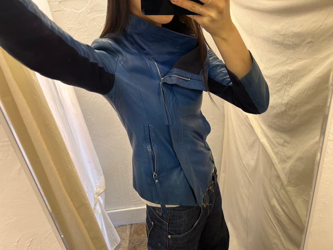Demoo 블루 레더자켓 상품이미지5