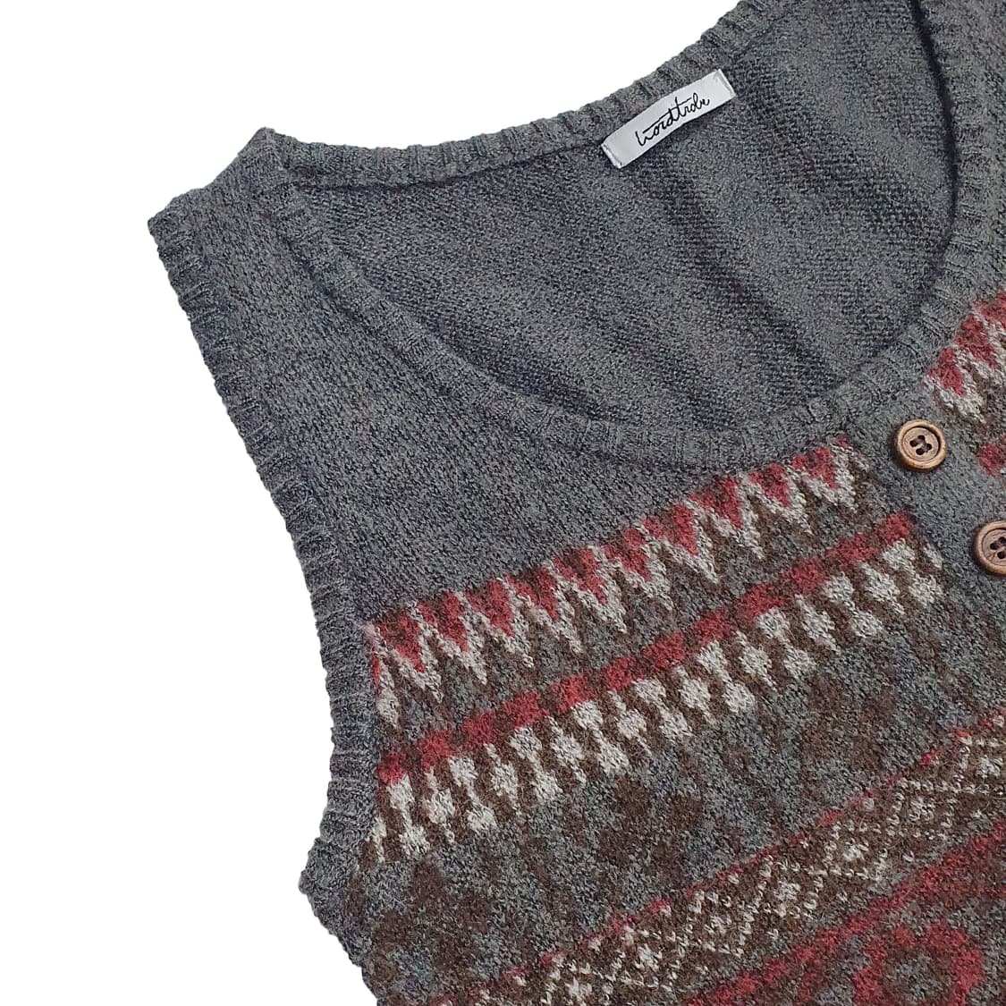 나무 단추 니트 슬리브리스 레이어드 미디 원피스 상품이미지4