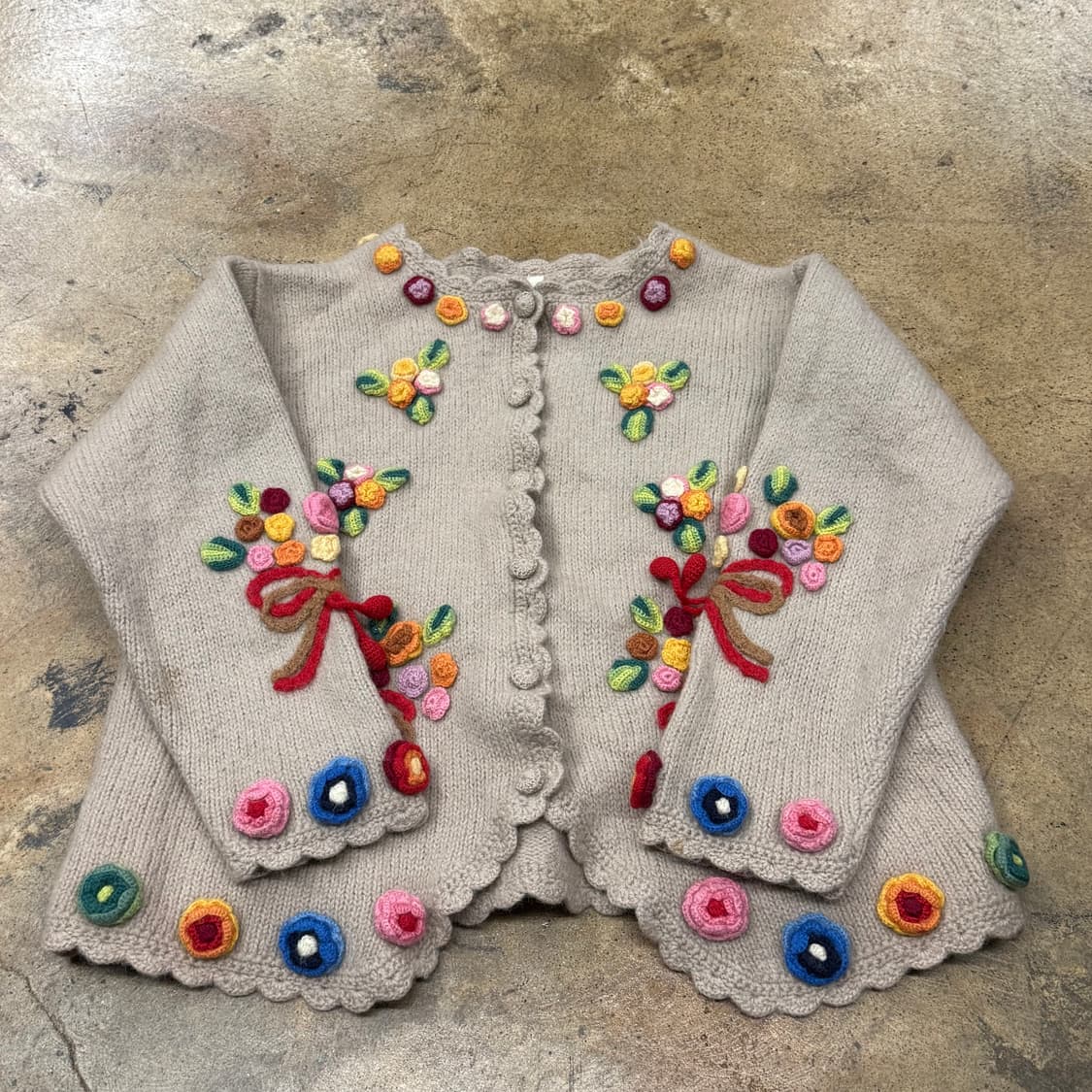 모리 빈티지 베이지 브라운 플라워 니트 가디건 상품이미지2