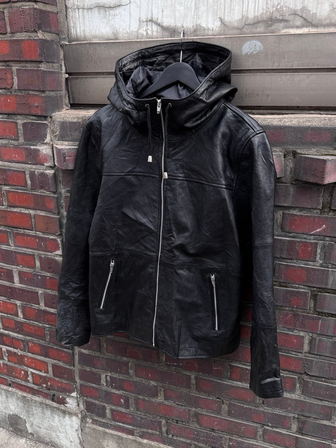 Roshell 양가죽 후드집업 가죽자켓 상품이미지1
