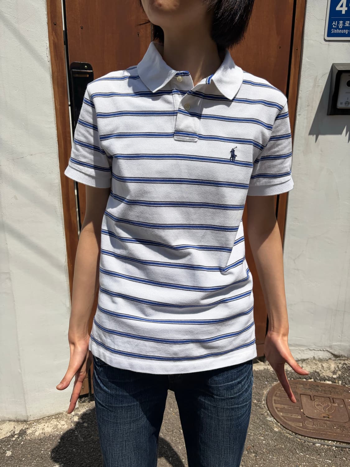 Polo Ralph Lauren 스트라이프 카라 반팔 티셔츠 S 상품이미지1
