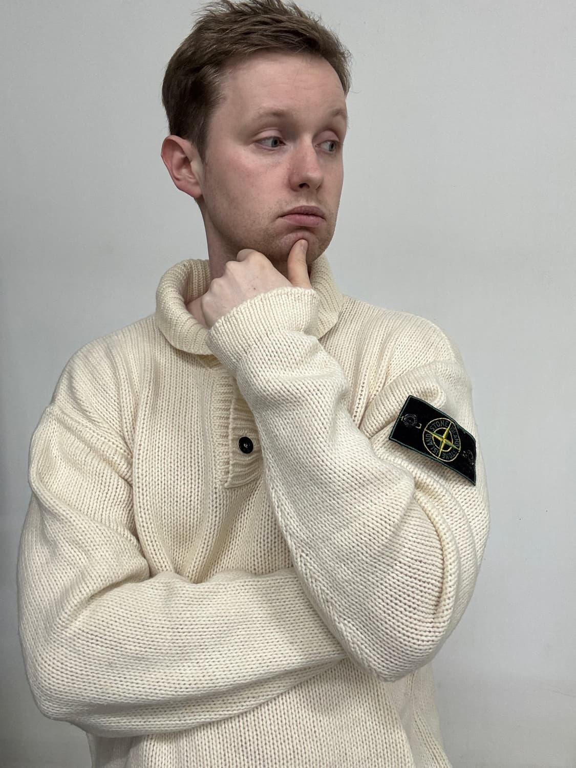 95AW 스톤아일랜드 그린 엣지 네이벌 롤넥 베이지 니트 상품이미지1