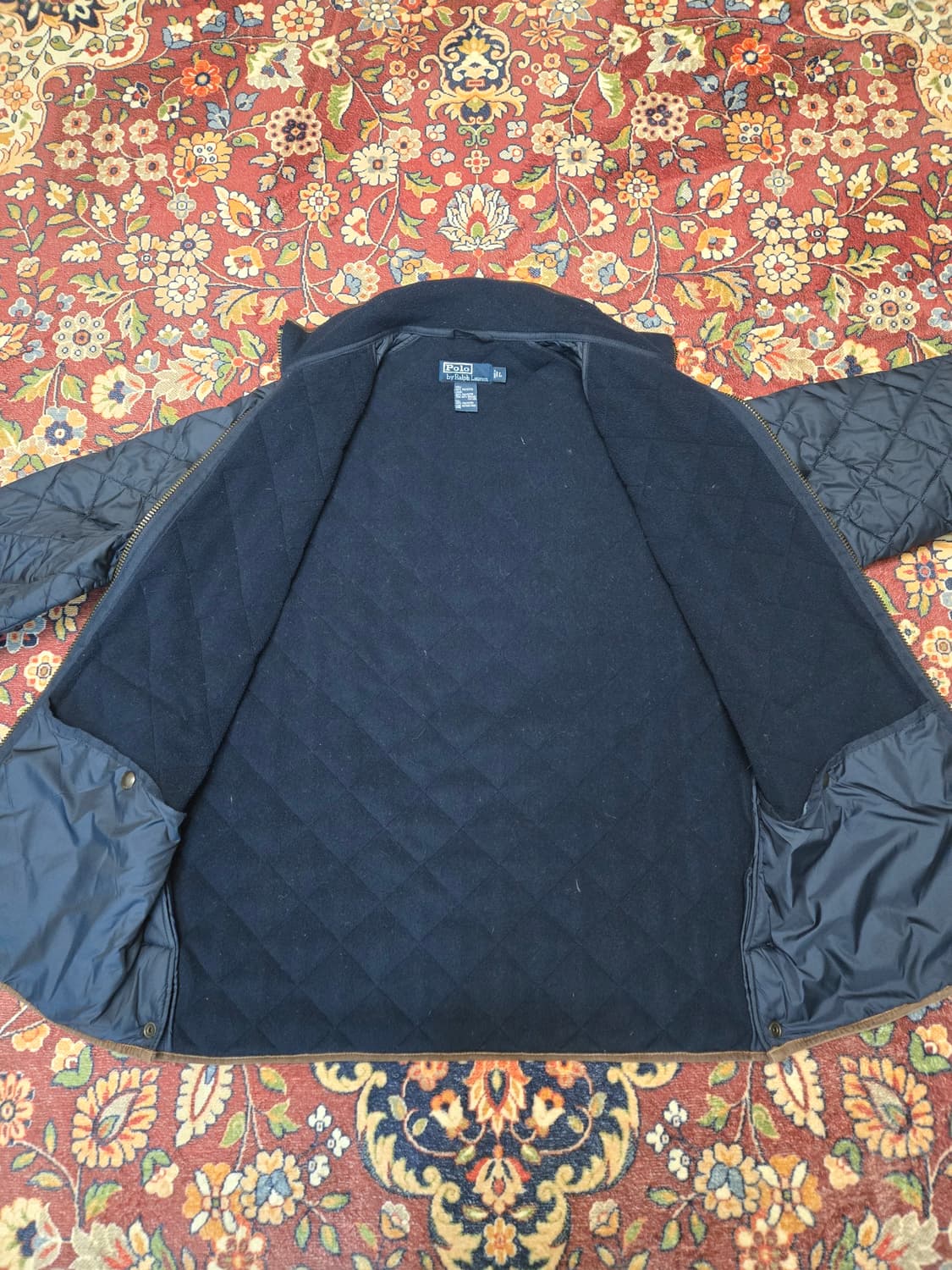 폴로 랄프로렌 레더 트리밍 퀼팅 자켓 네이비 (L) 상품이미지6