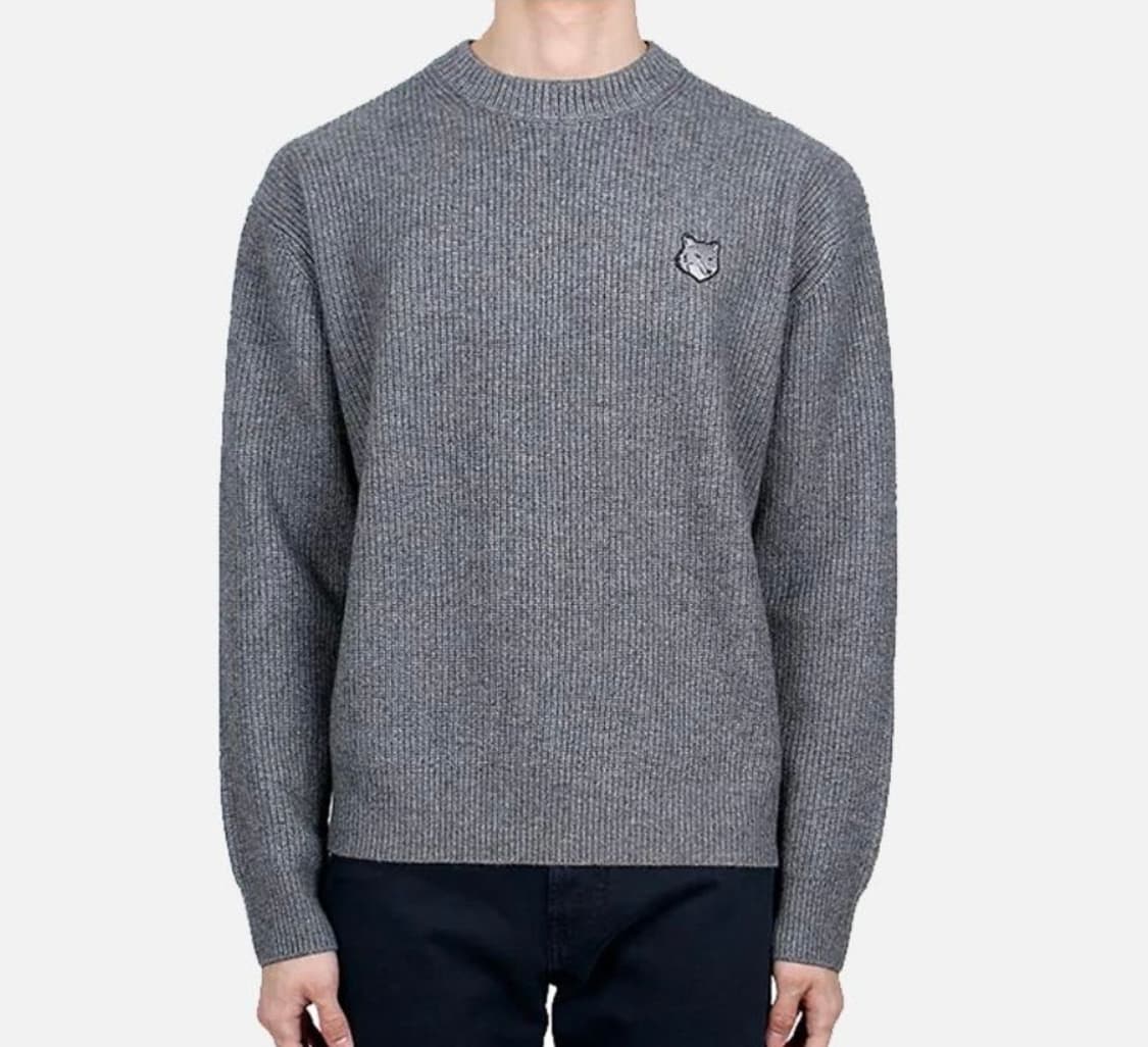 (새상품) 메종키츠네 폭스헤드 립드 니트 그레이 XL 상품이미지1