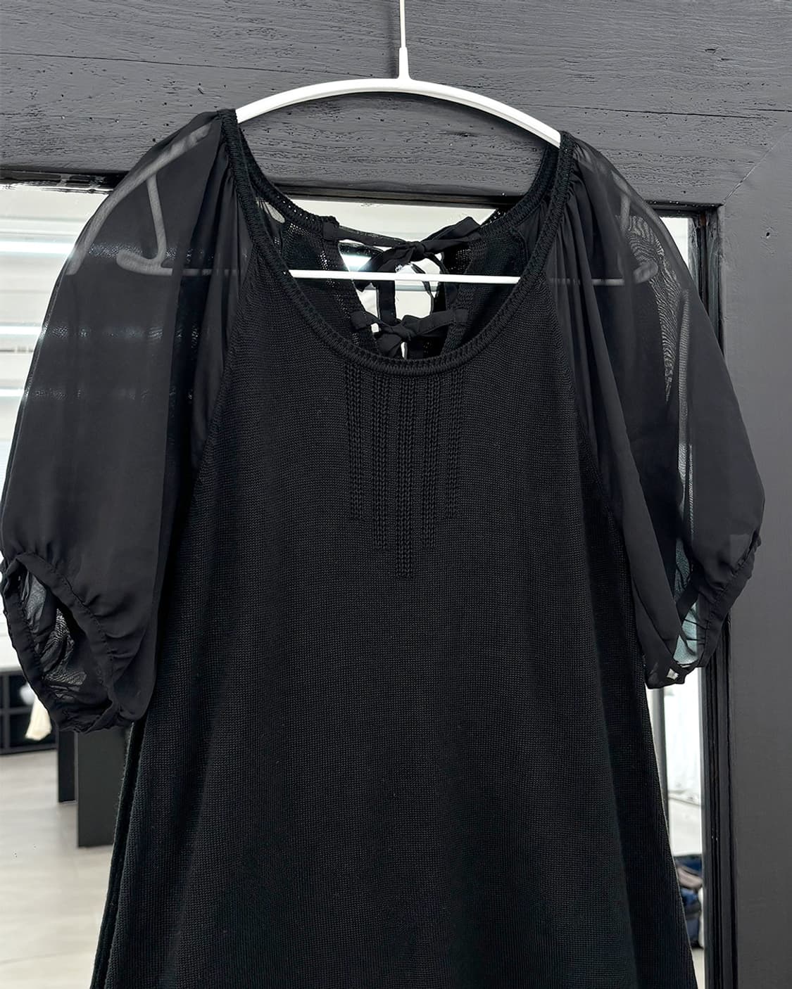 Provador시스루 퍼프 소매 백 리본 니트 탑 상품이미지6