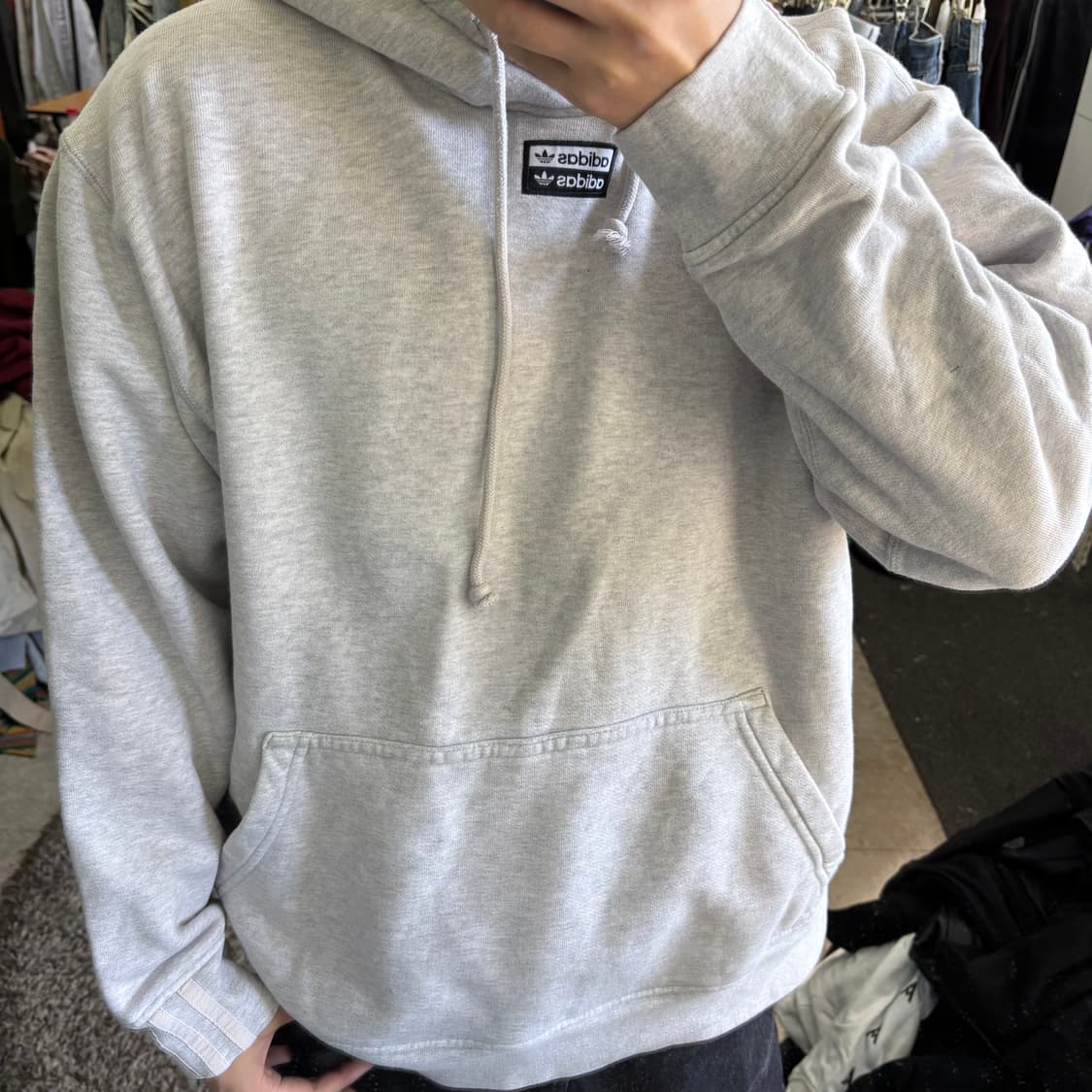 2XL-3XL 아디다스오리지날 멜란지그레이 가슴로고 스웻후드티 상품이미지1
