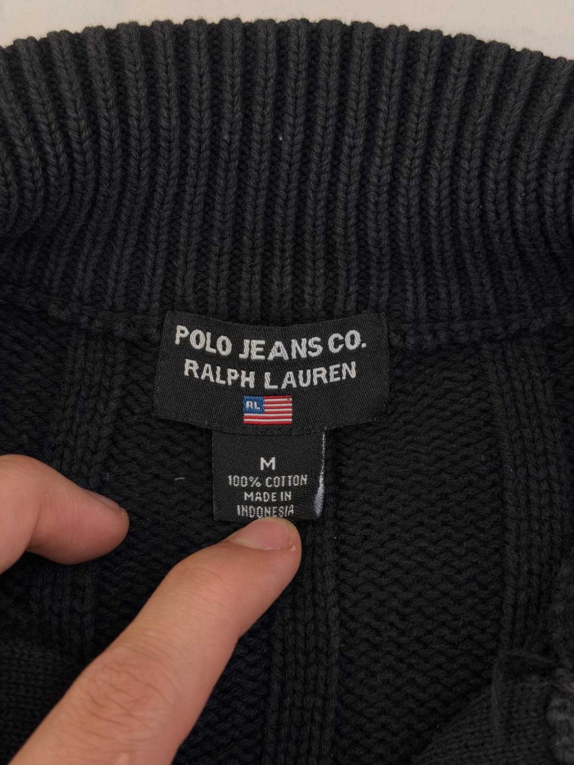 희귀) 폴로진스 하프집업 코튼 케이블 니트 블랙 상품이미지5