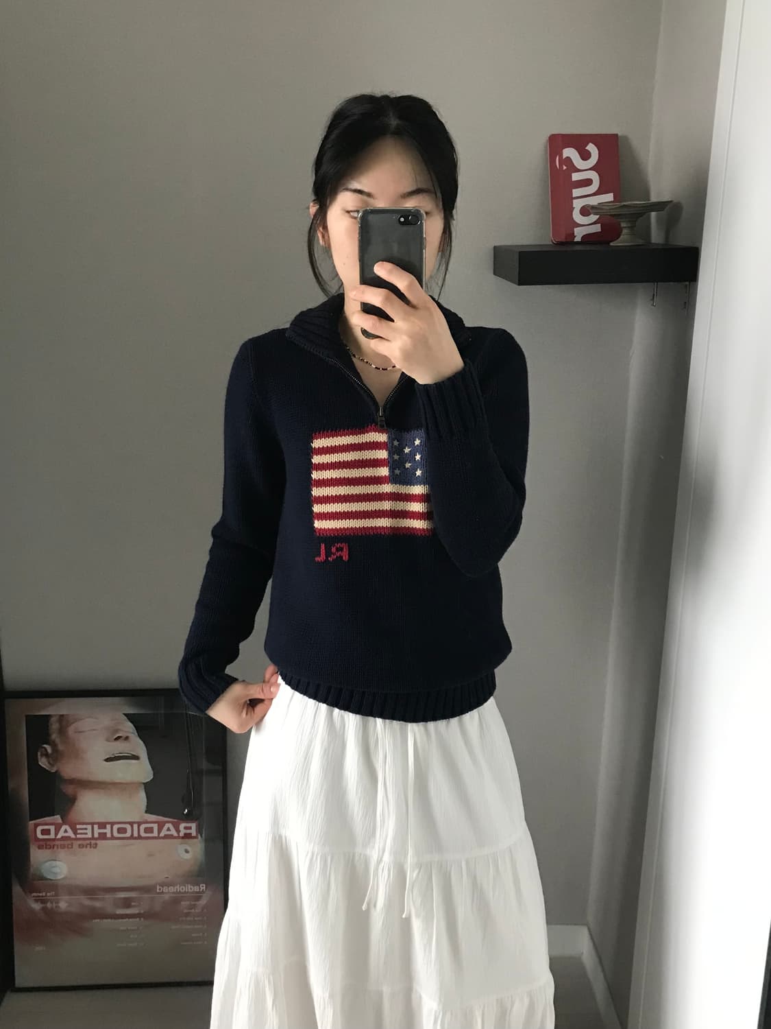 폴로 랄프로렌 성조기 로고 네이비 반집업 니트 상품이미지1