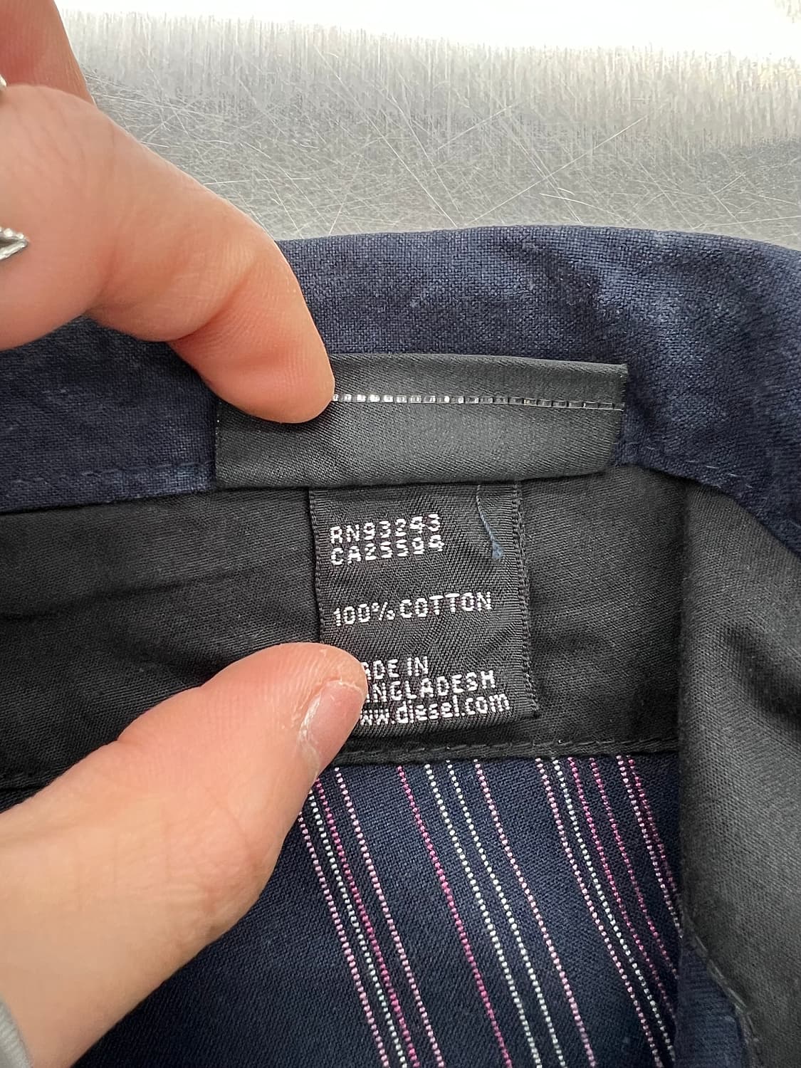 디젤 네이비 드리즐 와이드 드로우 스트라이프 코튼 팬츠 상품이미지8