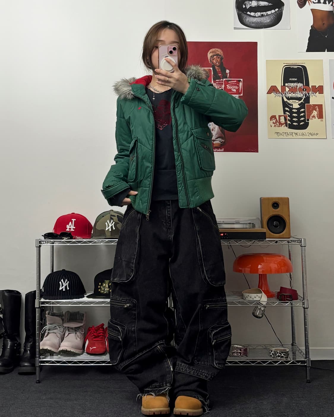 올드 빈티지 퍼 후드 경량 패딩 상품이미지4