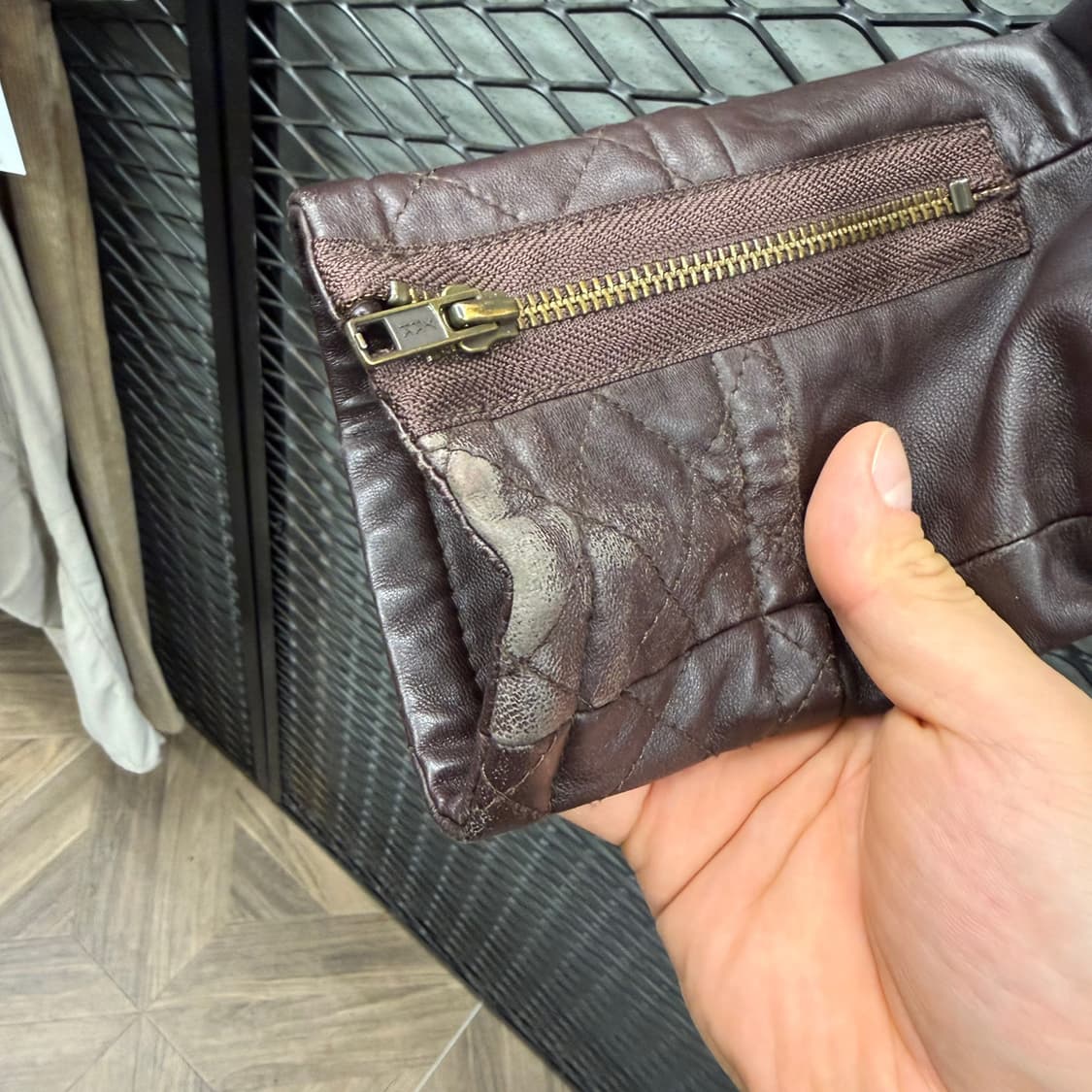 Ray BEAMS 레이빔즈 천연 양가죽 크롭 라이더자켓 카라 퀼팅 버건디 상품이미지8