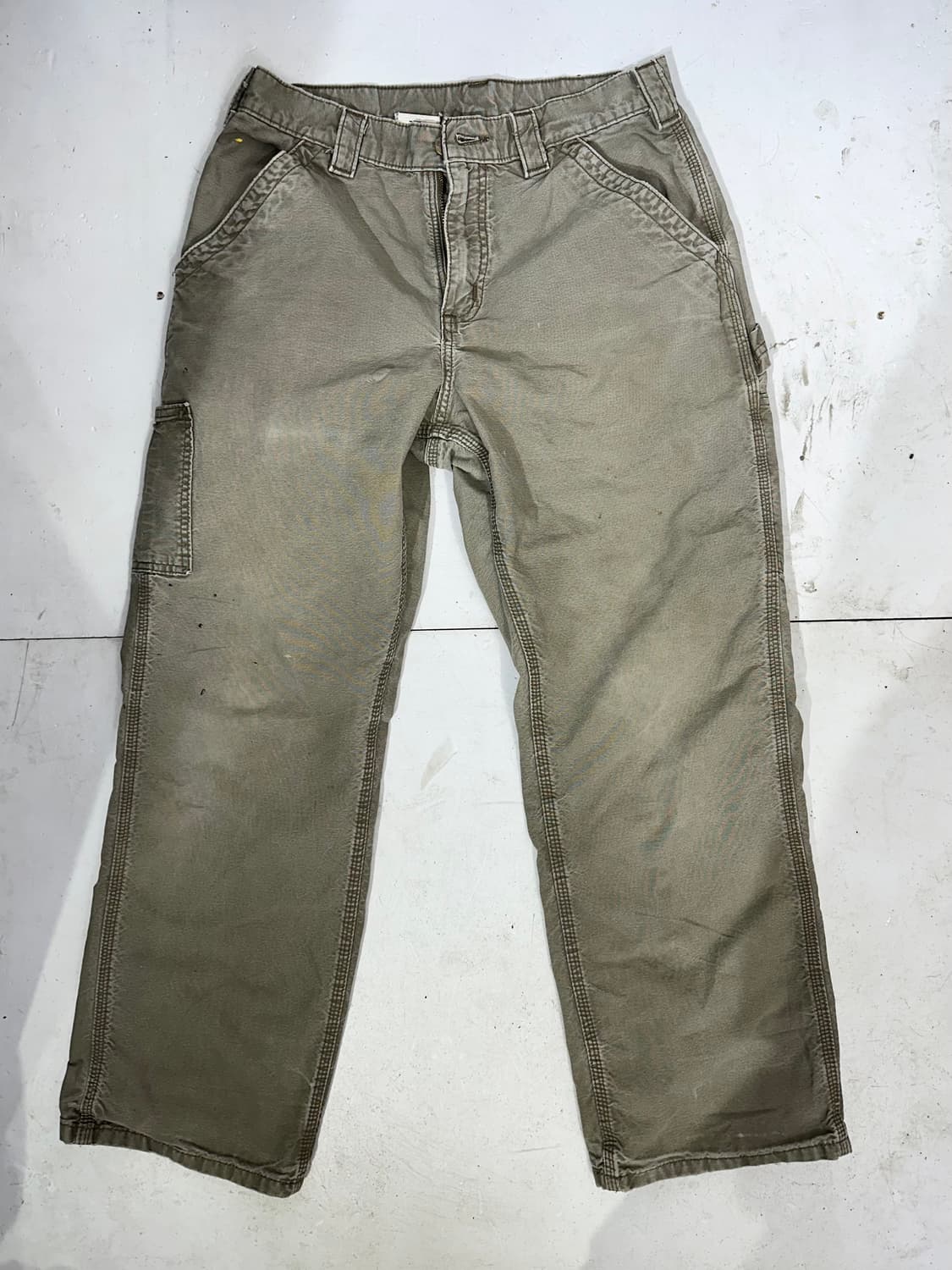 칼하트 b151 카키 와이드 카펜터 가죽탭 워크 팬츠 데님 바지 상품이미지4