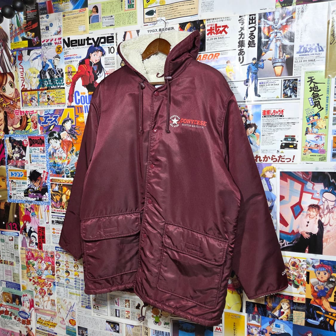 컨버스 일본판 뽀글이 프린팅 버건디 돕바 자켓  상품이미지2