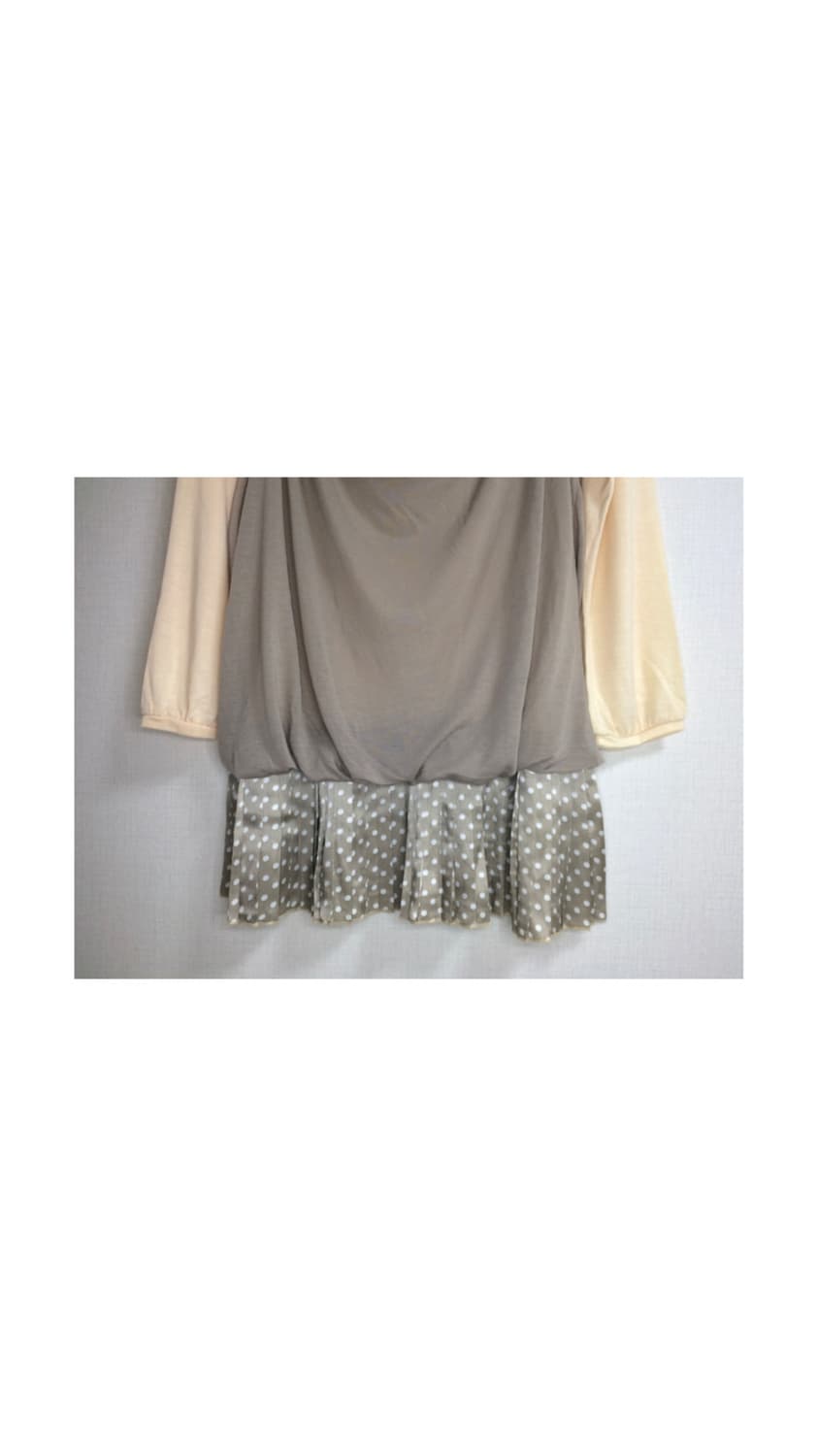 빈티지 핑크 베이지 레이어드 플리츠 도트 원피스 튜닉 상품이미지4