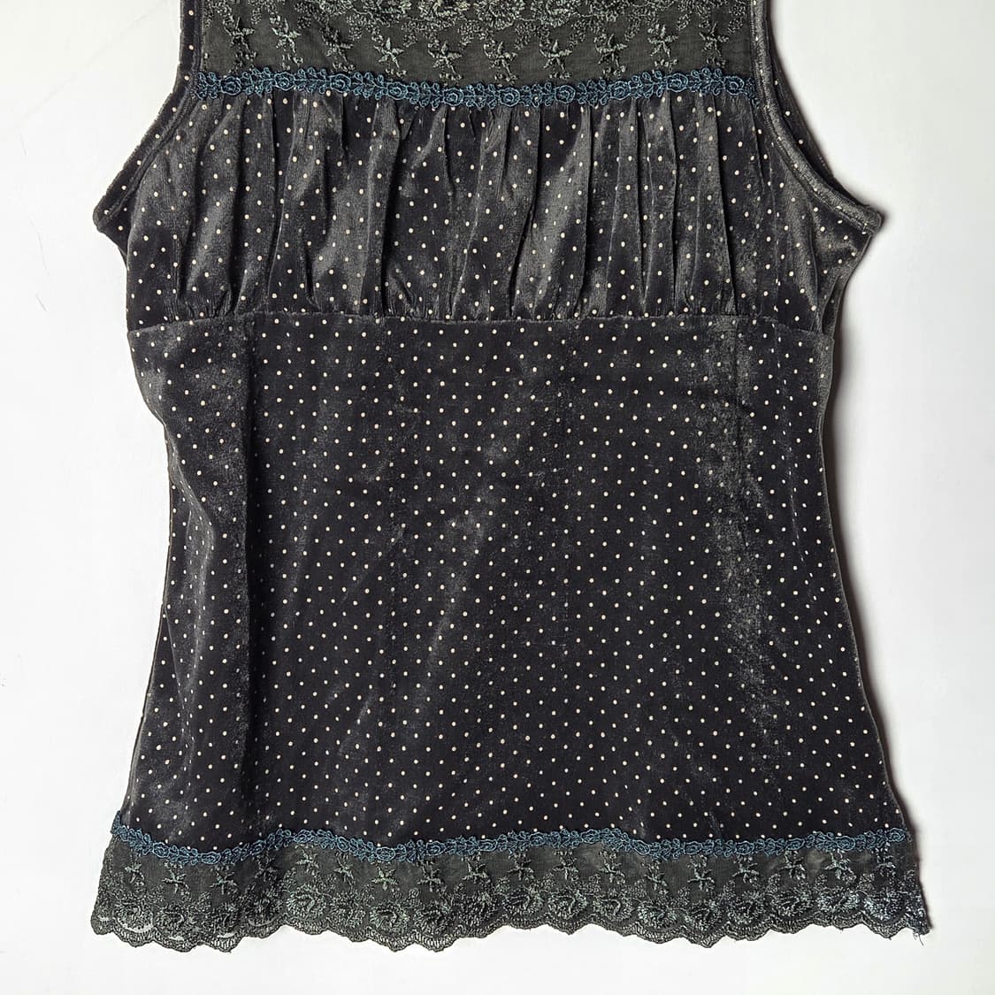 [JPN] 빈티지 레이스업 도트 벨벳 슬리브리스 상품이미지4